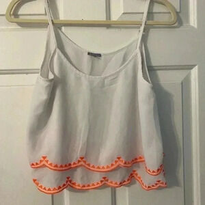 Charlotte Russe White Scalloped Midi Tank Top adjustable straps orange trim Sz M